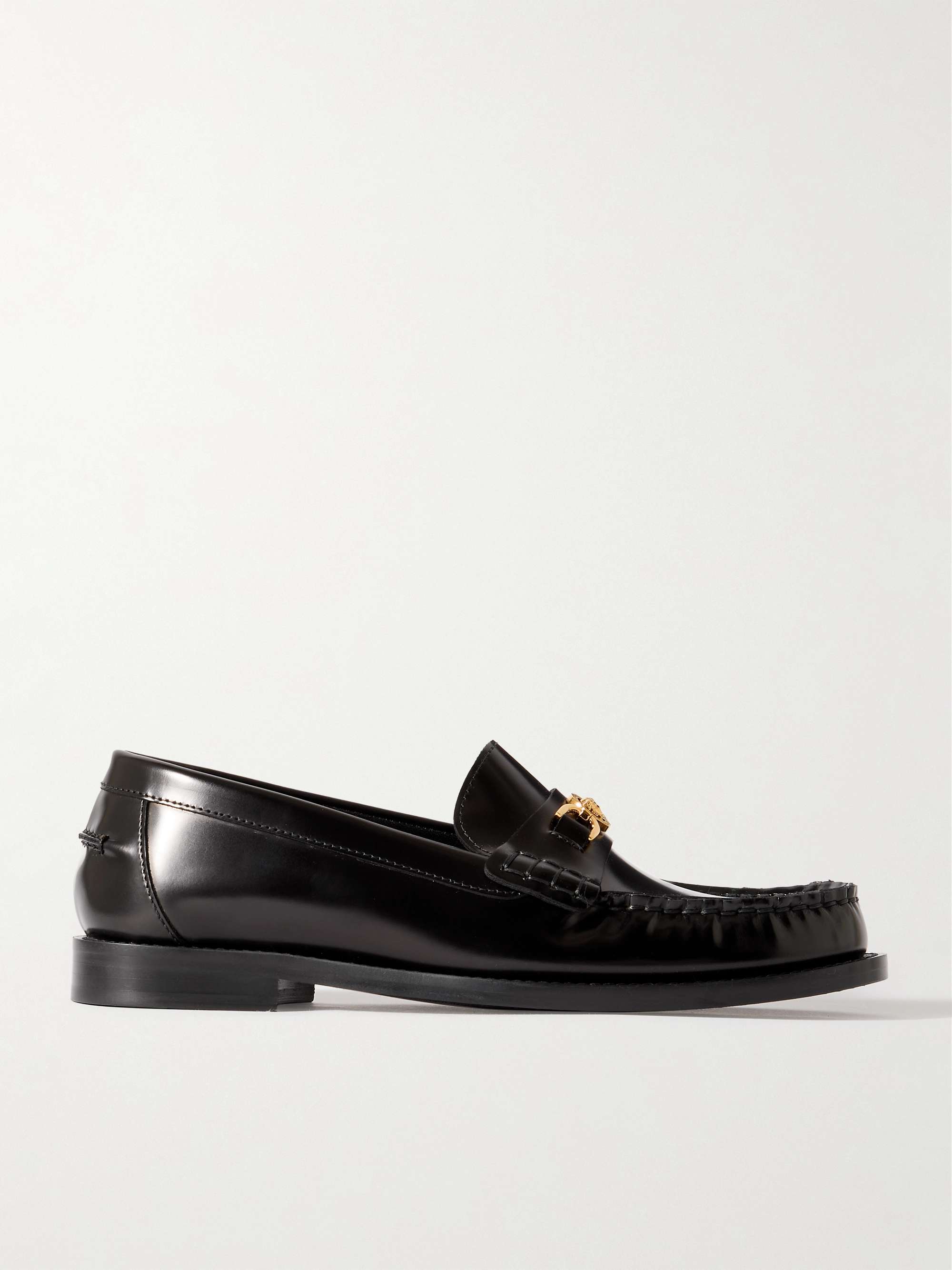 VERSACE Embellished leather loafers NET A PORTER