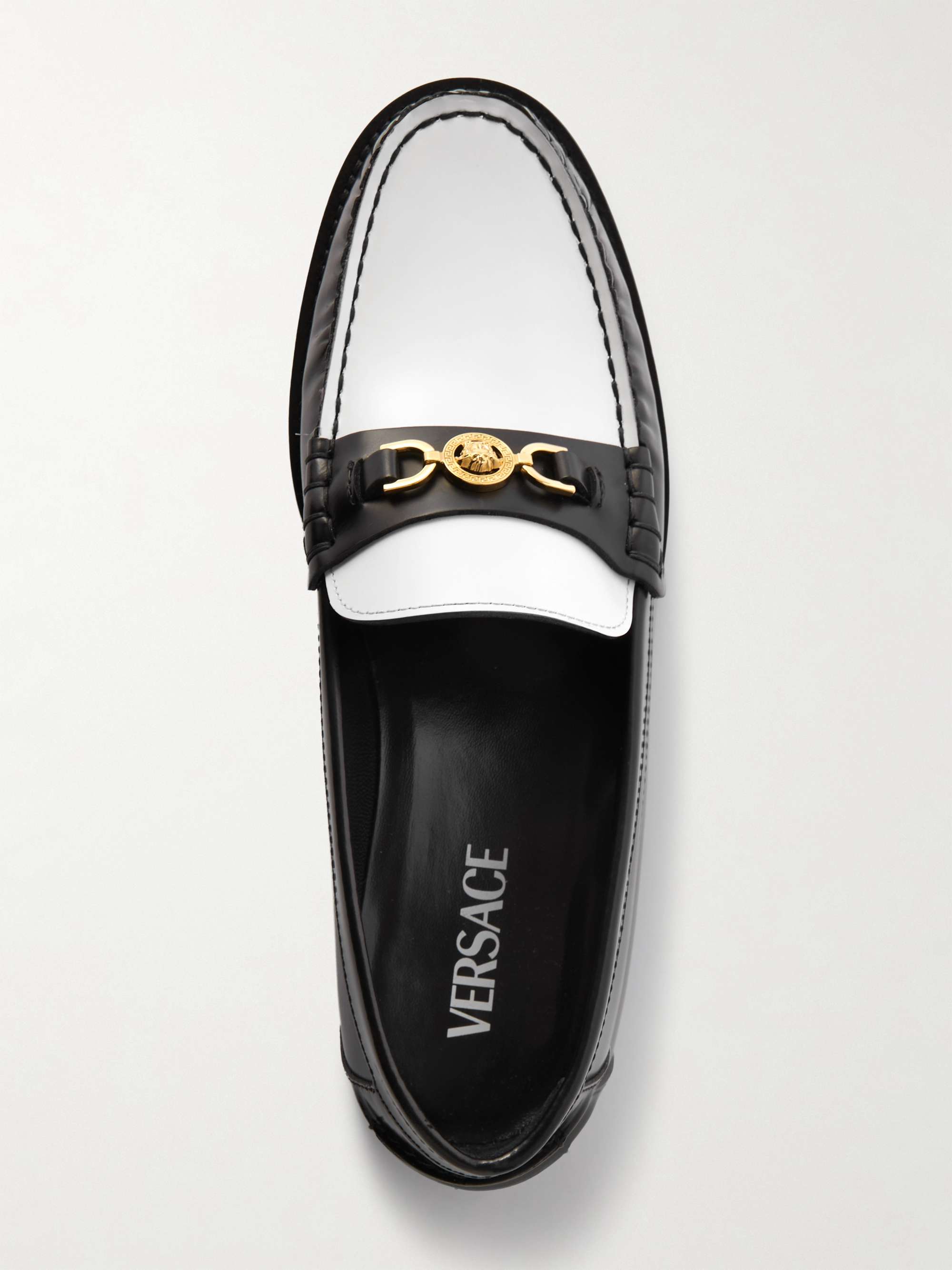 Embellished two tone leather penny loafers black IT37.5