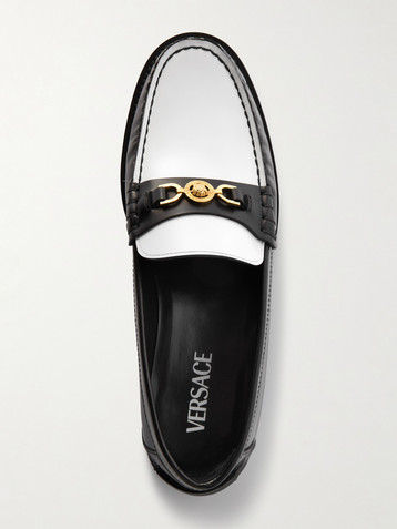 Versace Embellished two-tone leather penny loafers