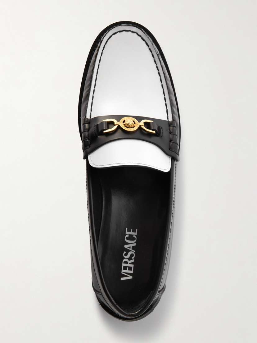 Versace Embellished Two-tone Leather Penny Loafers