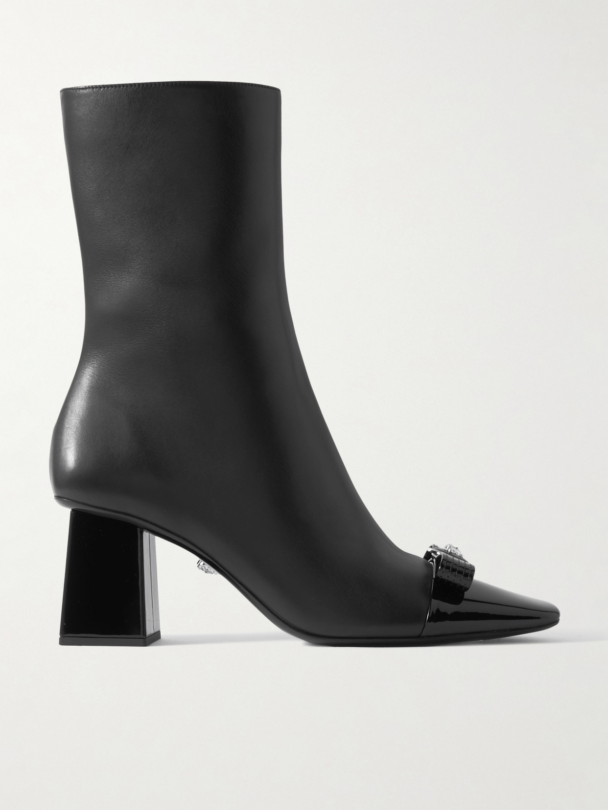 Versace Bow-embellished Leather Ankle Boots In Black