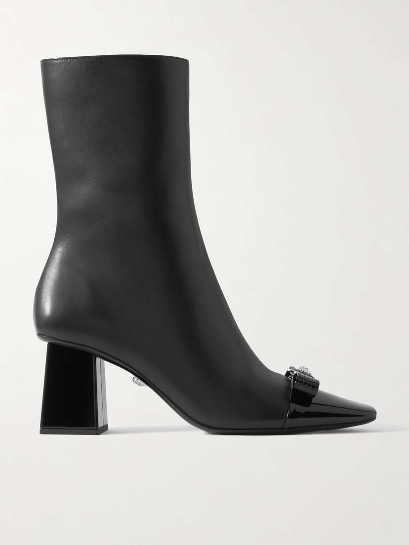 Versace Bow-embellished Leather Ankle Boots