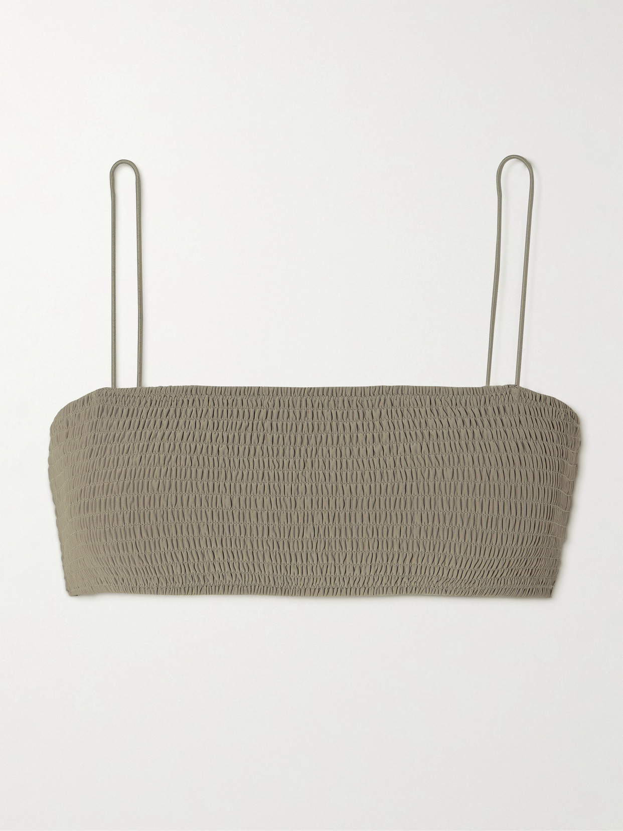 Totême Shirred Recycled Bikini Top In Gray