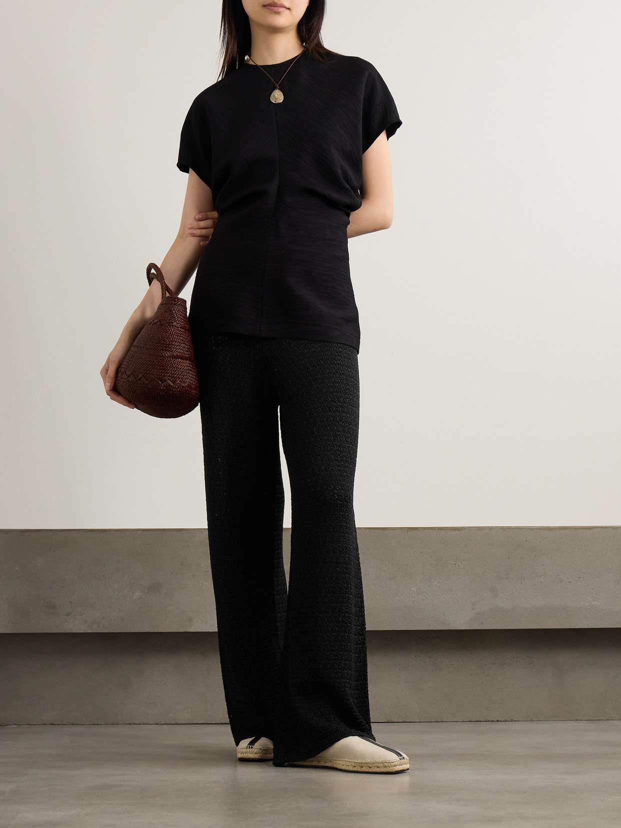 Totême Open-knit Wide-leg Pants In Black