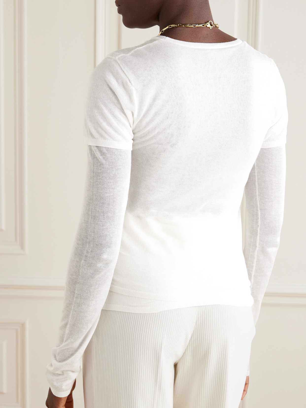 Totême Layered Knitted Cashmere And Silk-blend Top In Ecru