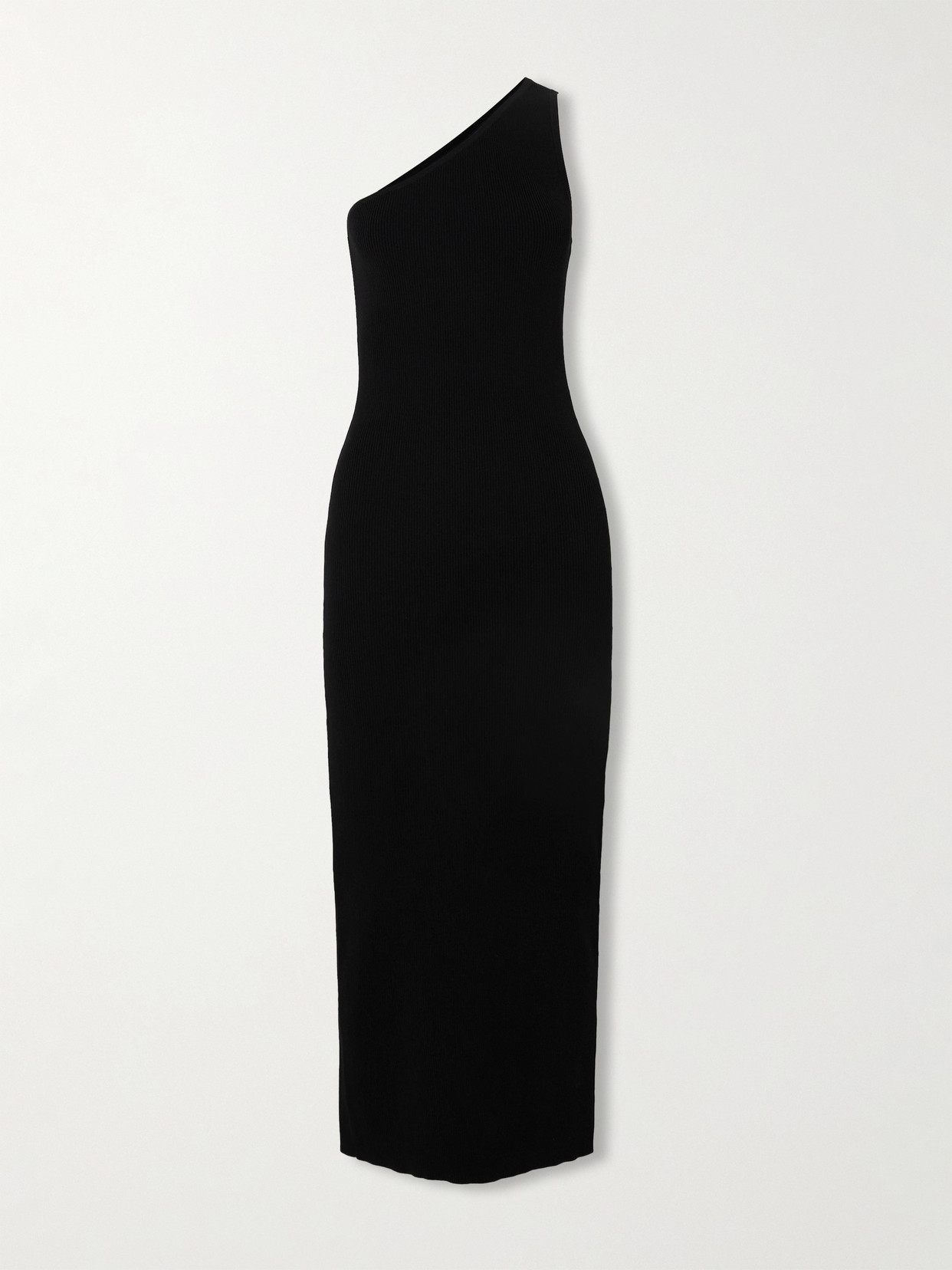 Totême One-shoulder Ribbed-knit Maxi Dress In Black