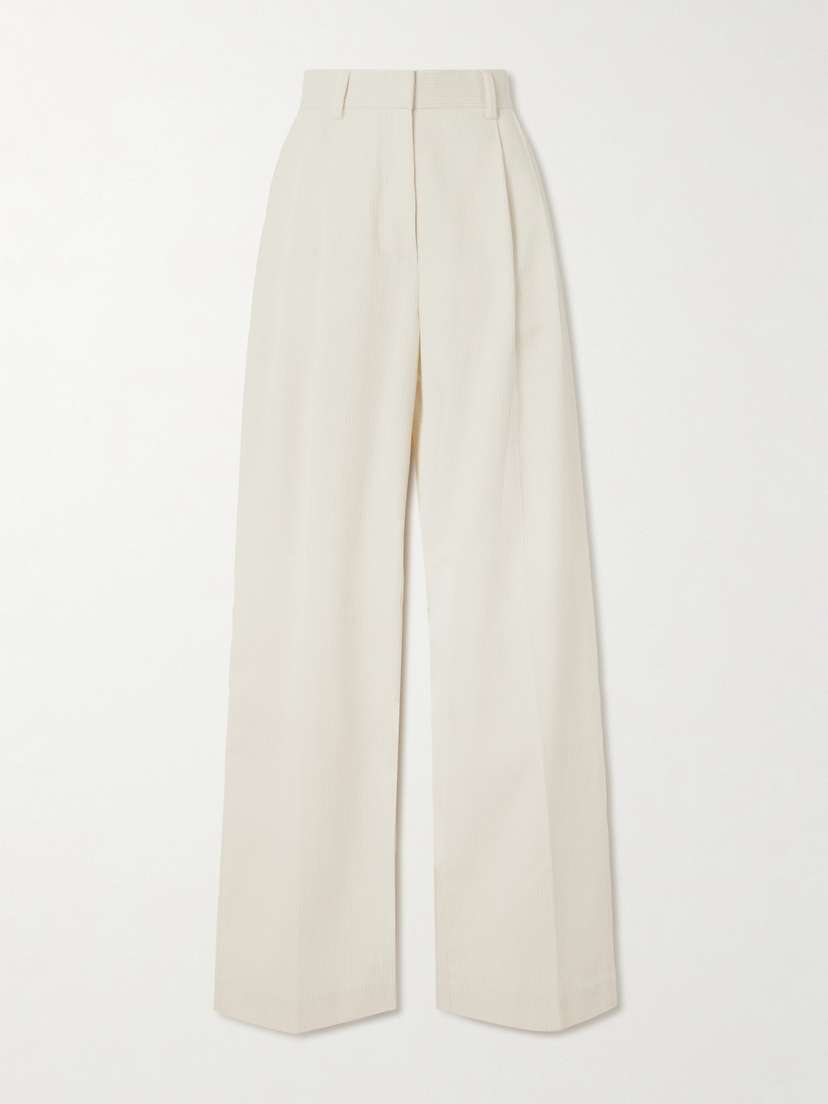 TOTEME Pleated Silk And Organic Cotton-blend Corduroy Wide-leg Pants
