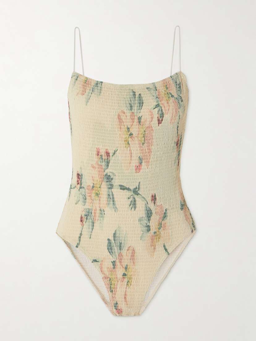 TOTEME Shirred Floral-print Recycled Swimsuit