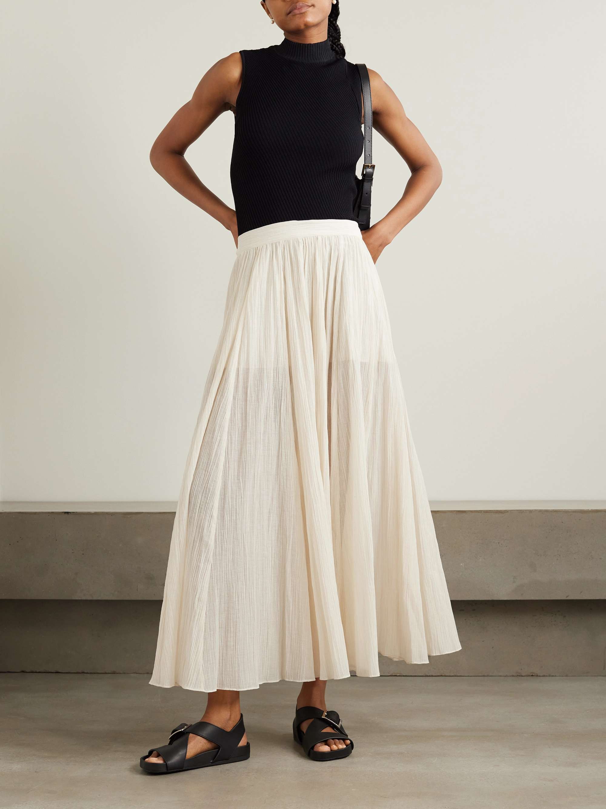 Plisse organic cotton blend maxi skirt ecru DK32
