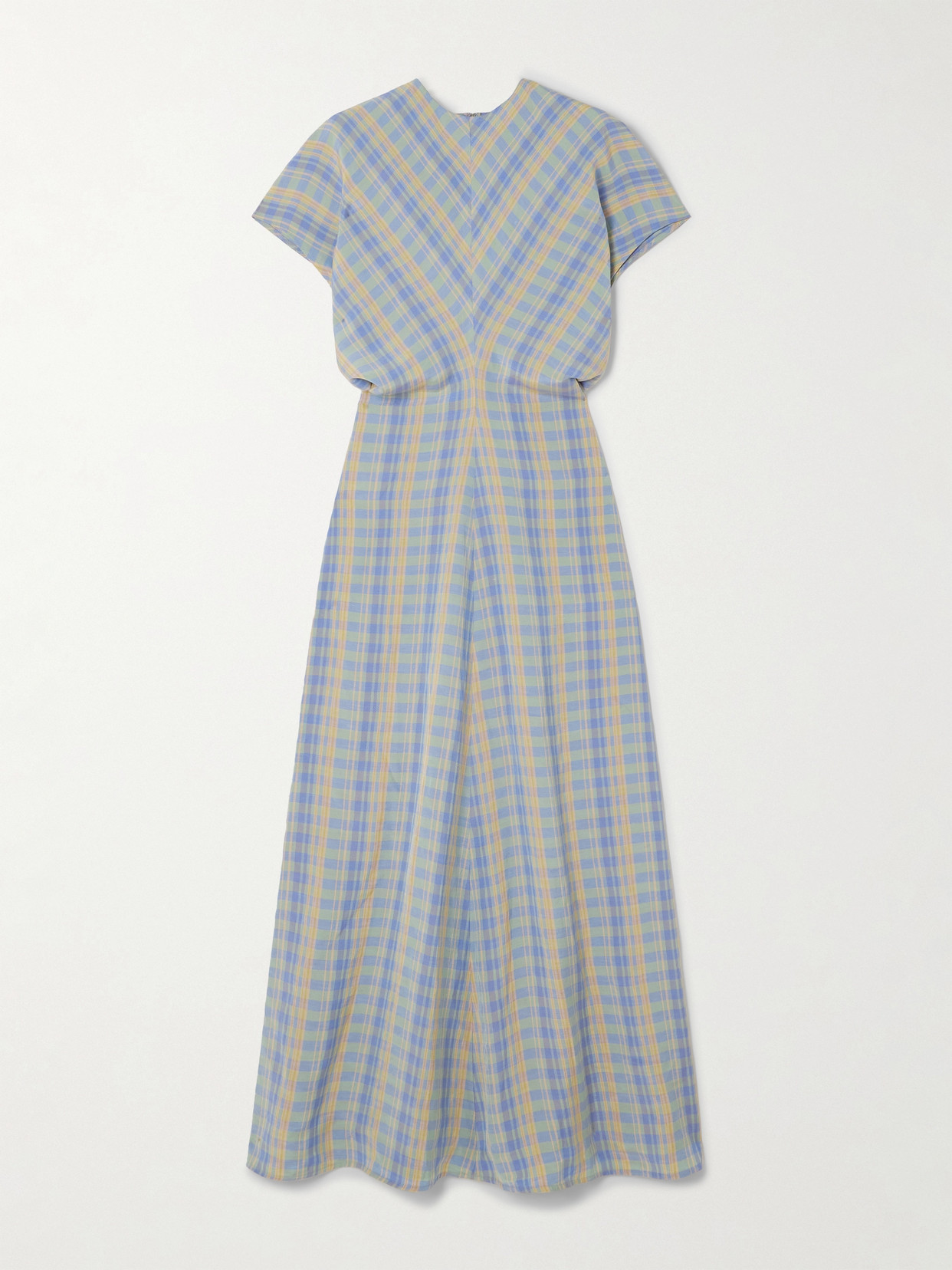 TOTEME - Gathered Checked Linen-blend Maxi Dress - Blue