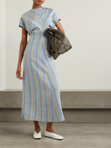 TOTEME Gathered checked linen-blend maxi dress