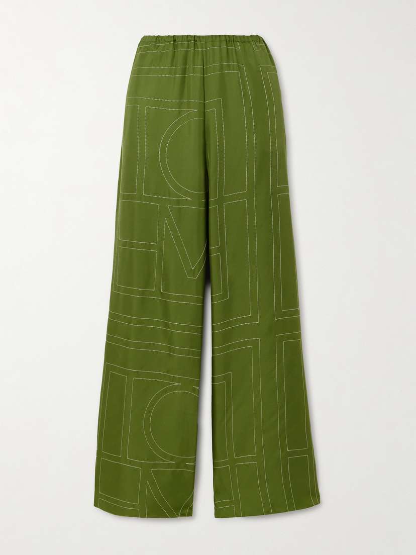 TOTEME Embroidered Silk-twill Wide-leg Pants