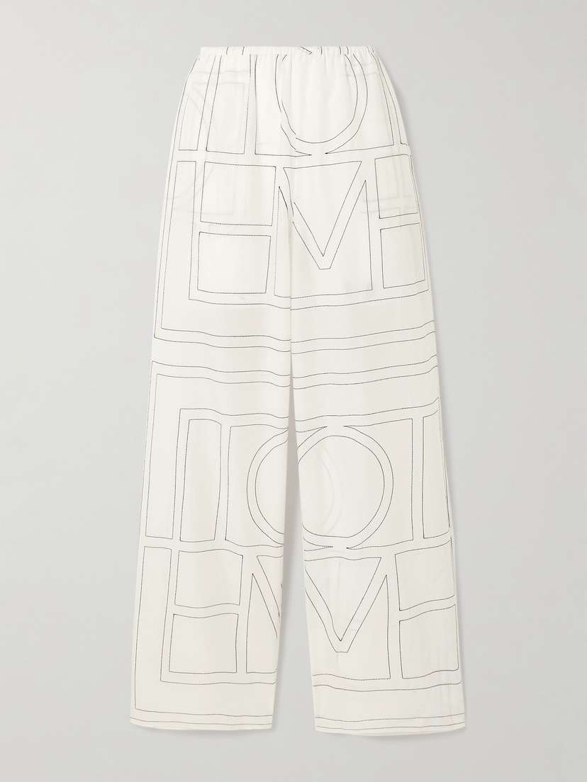 TOTEME Embroidered Organic Cotton And Silk-blend Wide-leg Pants