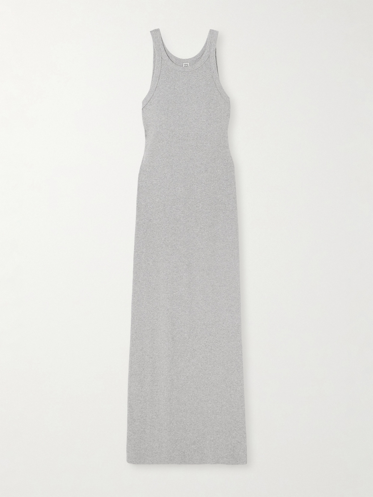 Shop Totême Ribbed Organic Cotton-blend Jersey Maxi Dress In Gray