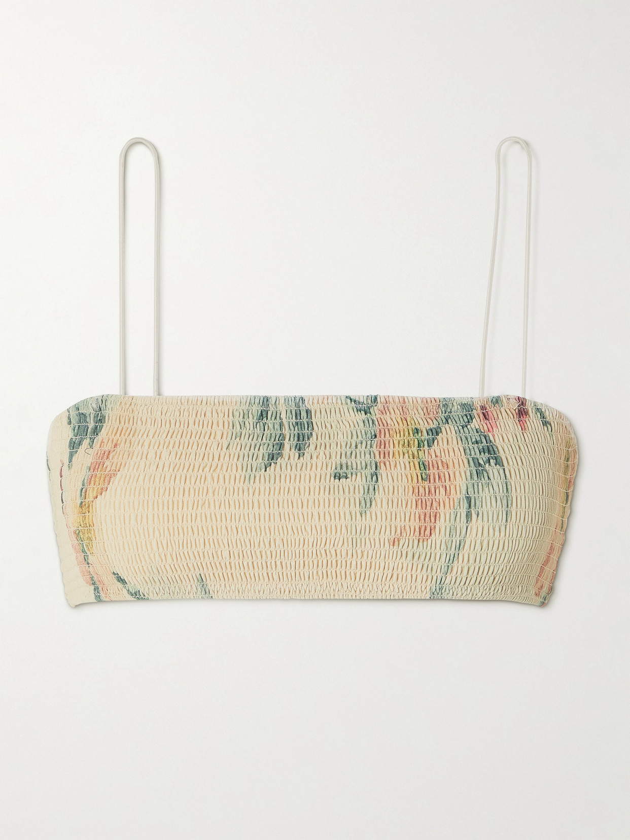 Totême Shirred Floral-print Recycled Bikini Top In Pink