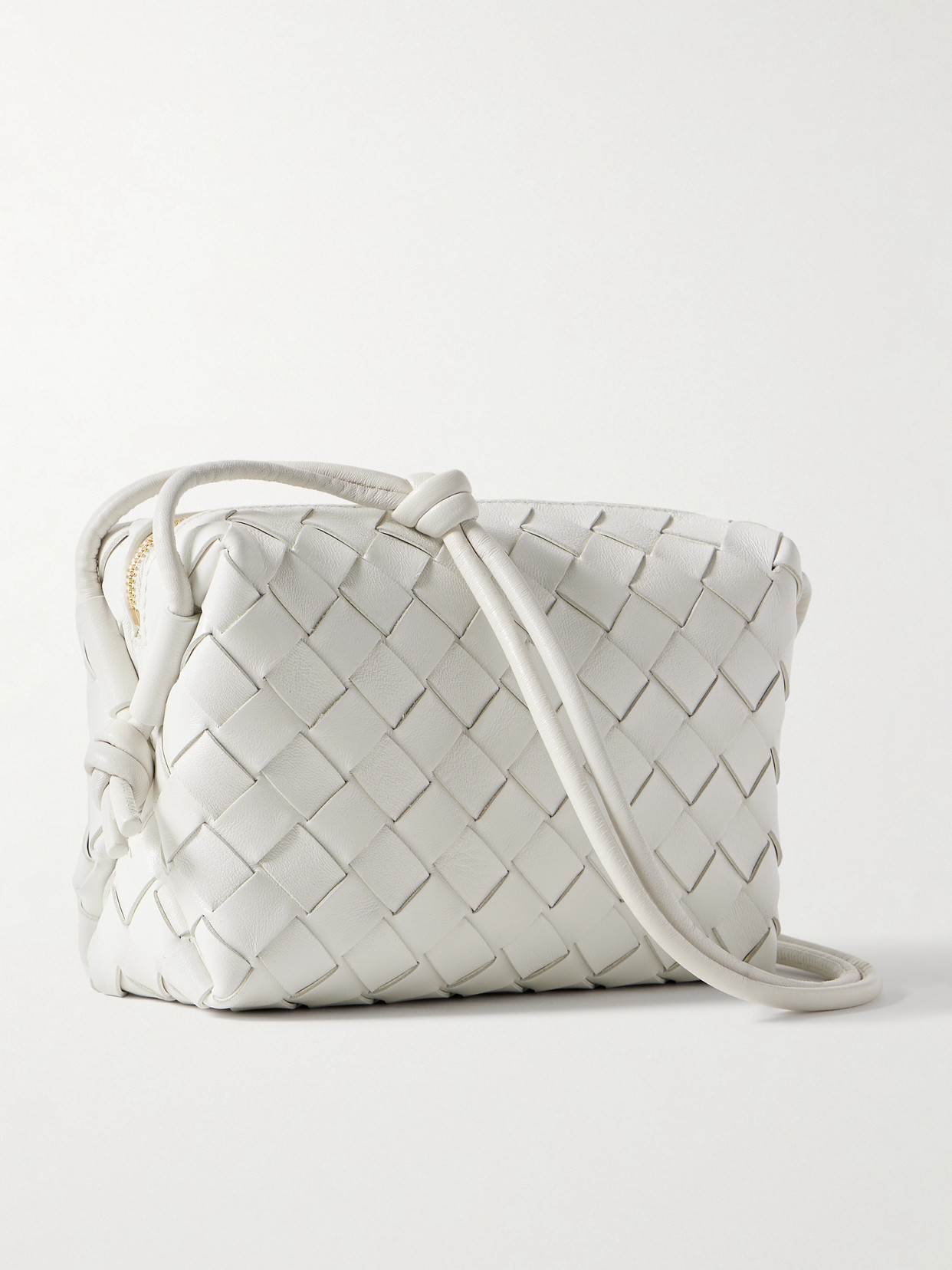 Bottega Veneta Loop Small Intrecciato Napa Shoulder Bag In White