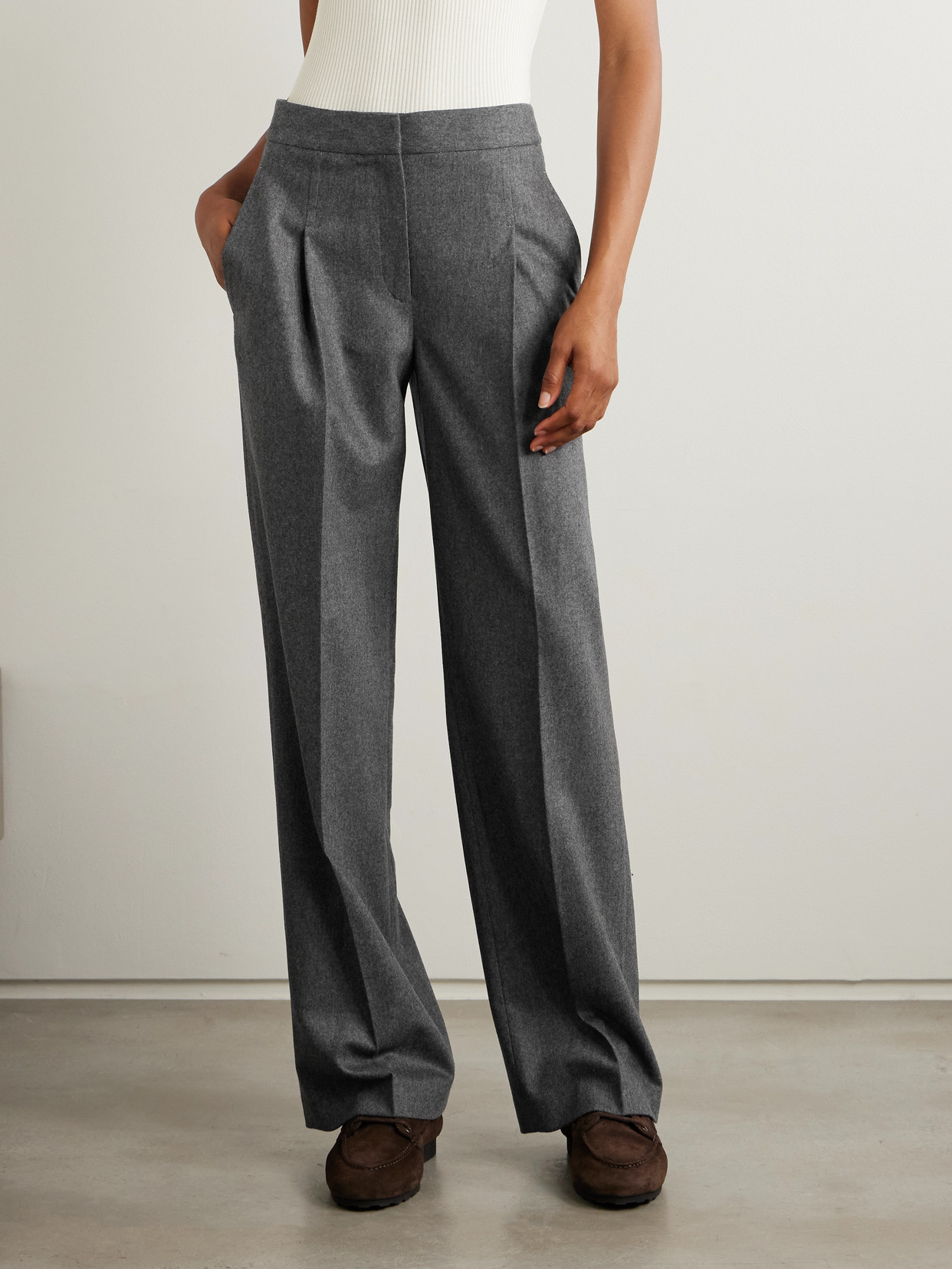 Loulou Studio Juno Pleated Wool-blend Wide-leg Pants In Gray
