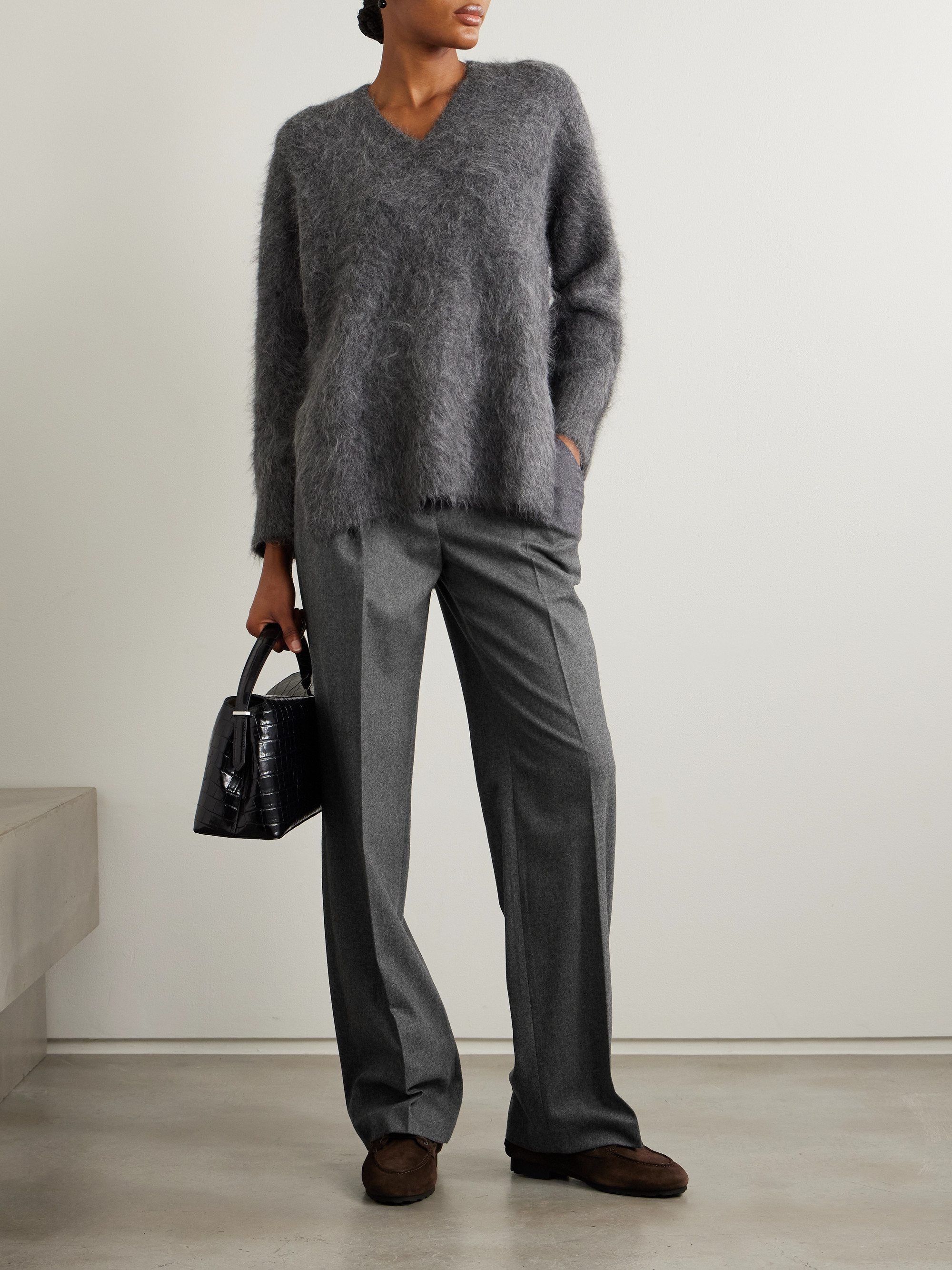 LOULOU DE SAISON Juno pleated wool-blend wide-leg pants thumbnail