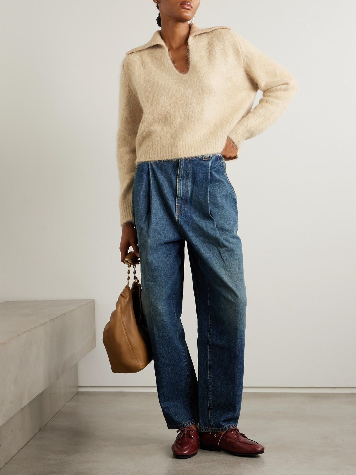 Loulou Studio Ambrose Brushed Alpaca-blend Sweater In Brown