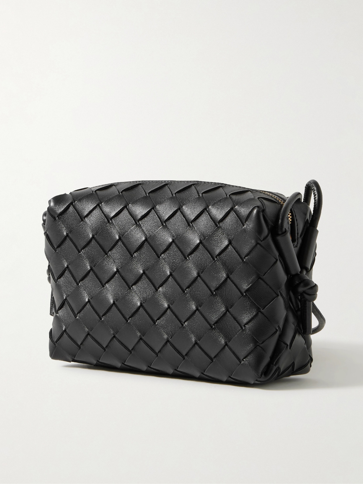 Shop Bottega Veneta Loop Mini Intrecciato Leather Shoulder Bag In Black