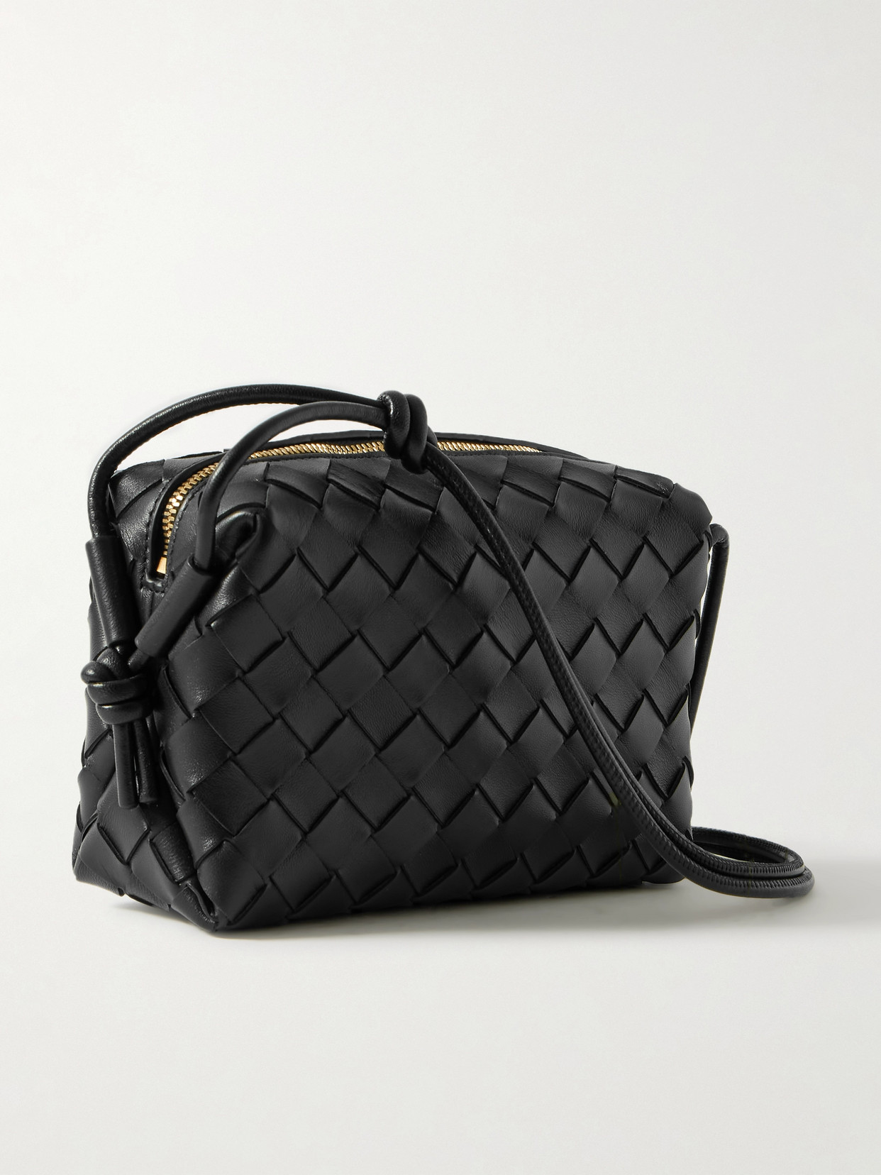 Bottega Veneta Loop Mini Intrecciato Leather Shoulder Bag In Black