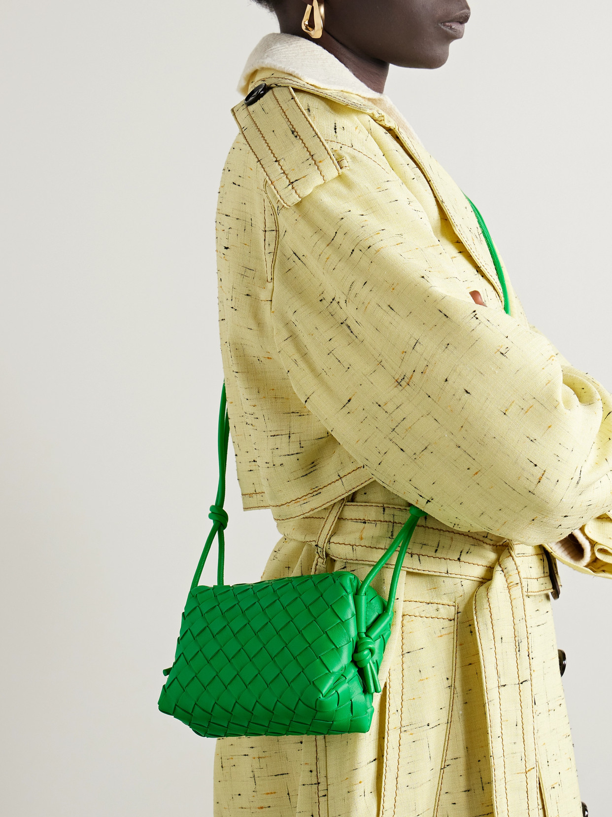 Bottega Veneta Loop Mini Intrecciato Leather Shoulder Bag In Green