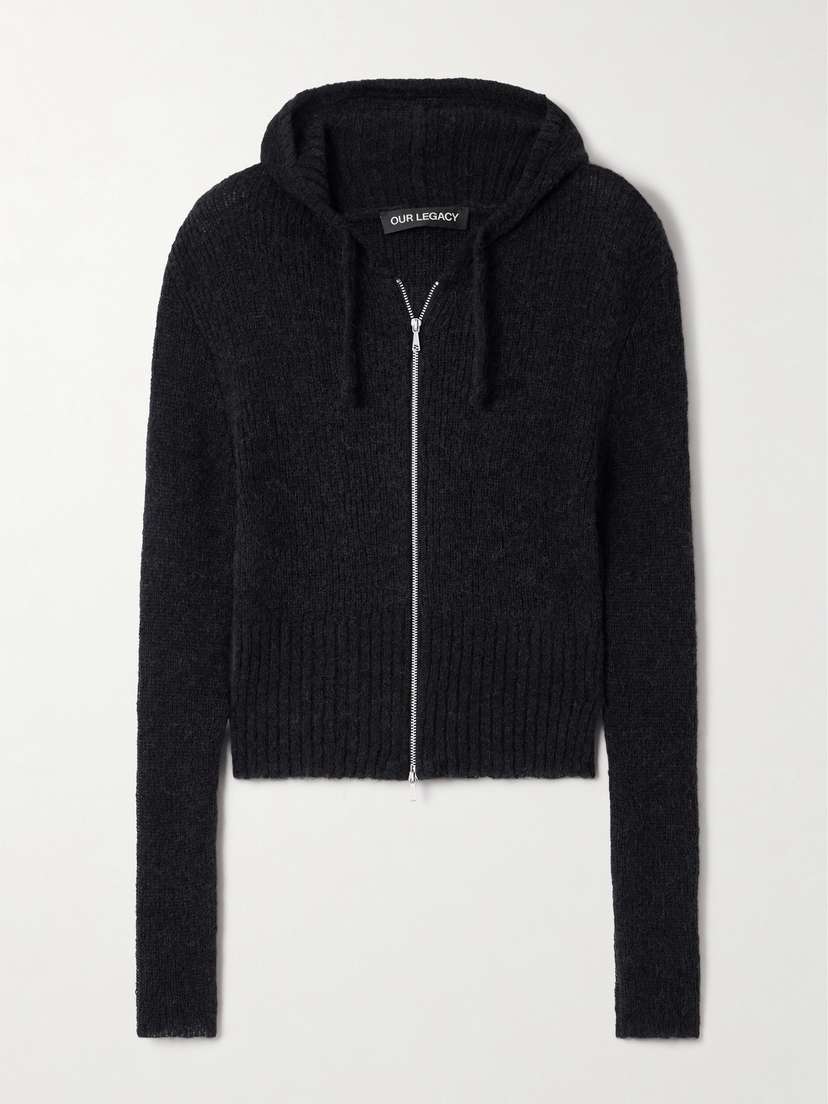 Our Legacy Compact Hooded Ribbed Brushed Alpaca-blend Cardigan