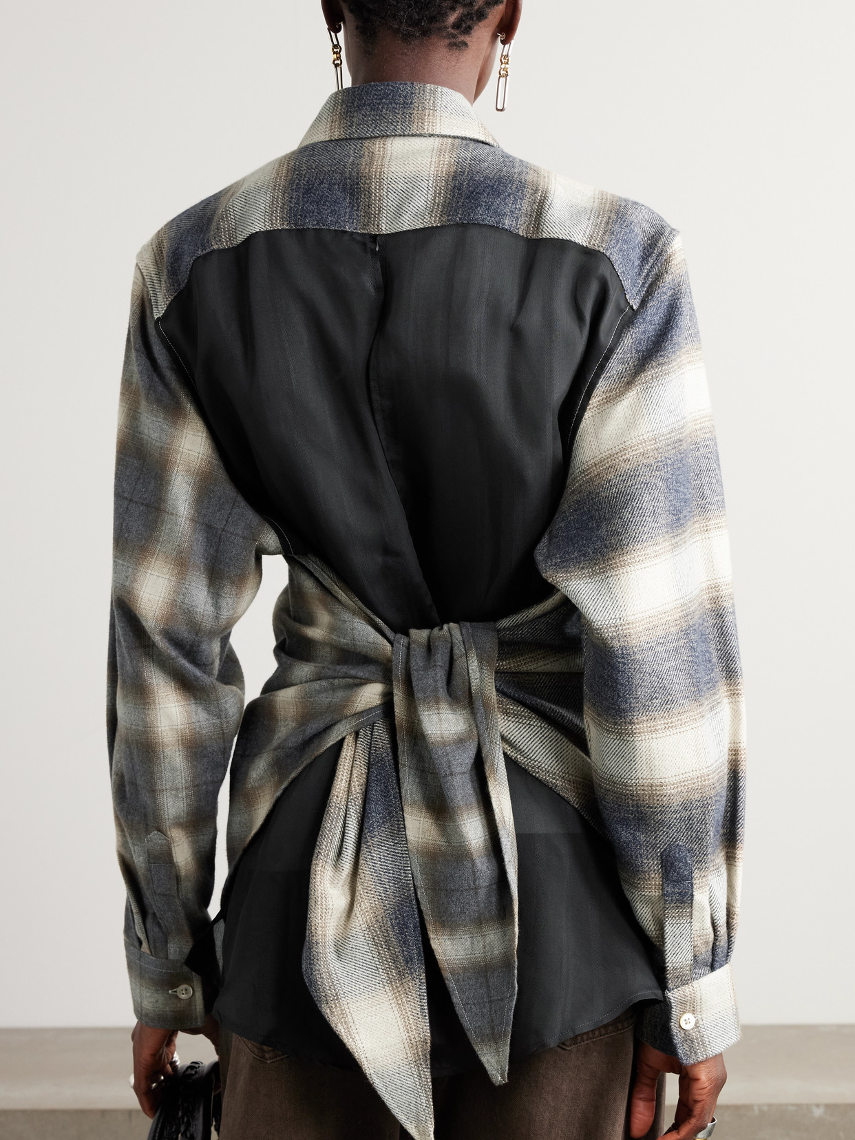 Our Legacy Apron Open-back Checked And Striped Cotton-flannel And Twill Shirt In Neutrals