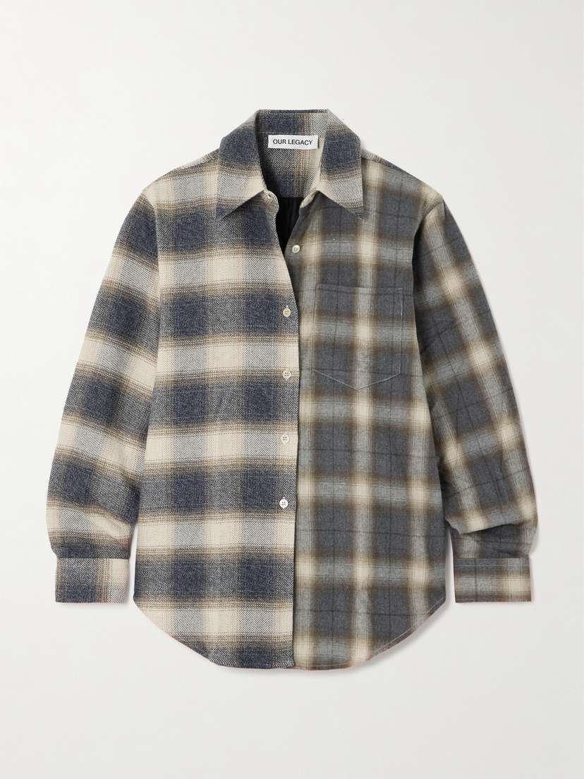 Our Legacy Apron Open-back Checked And Striped Cotton-flannel And Twill Shirt