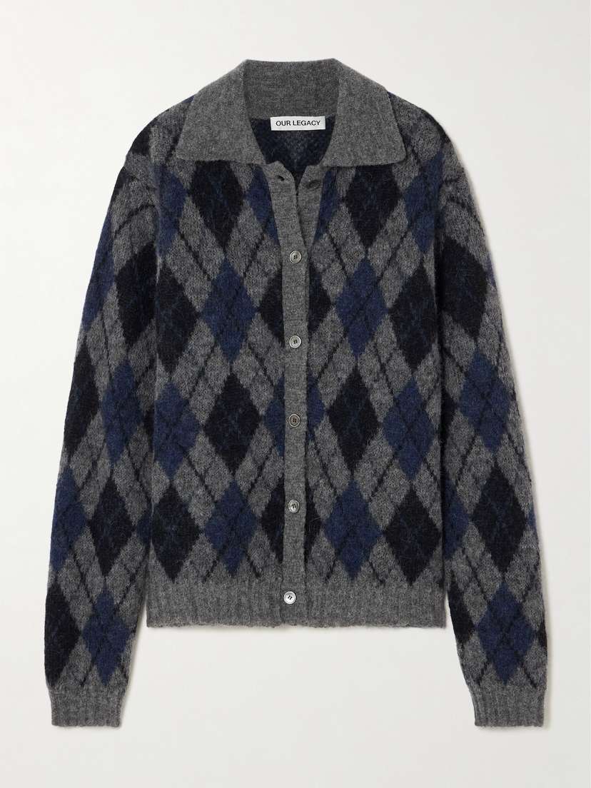 Our Legacy Evening Argyle Brushed Alpaca-blend Cardigan