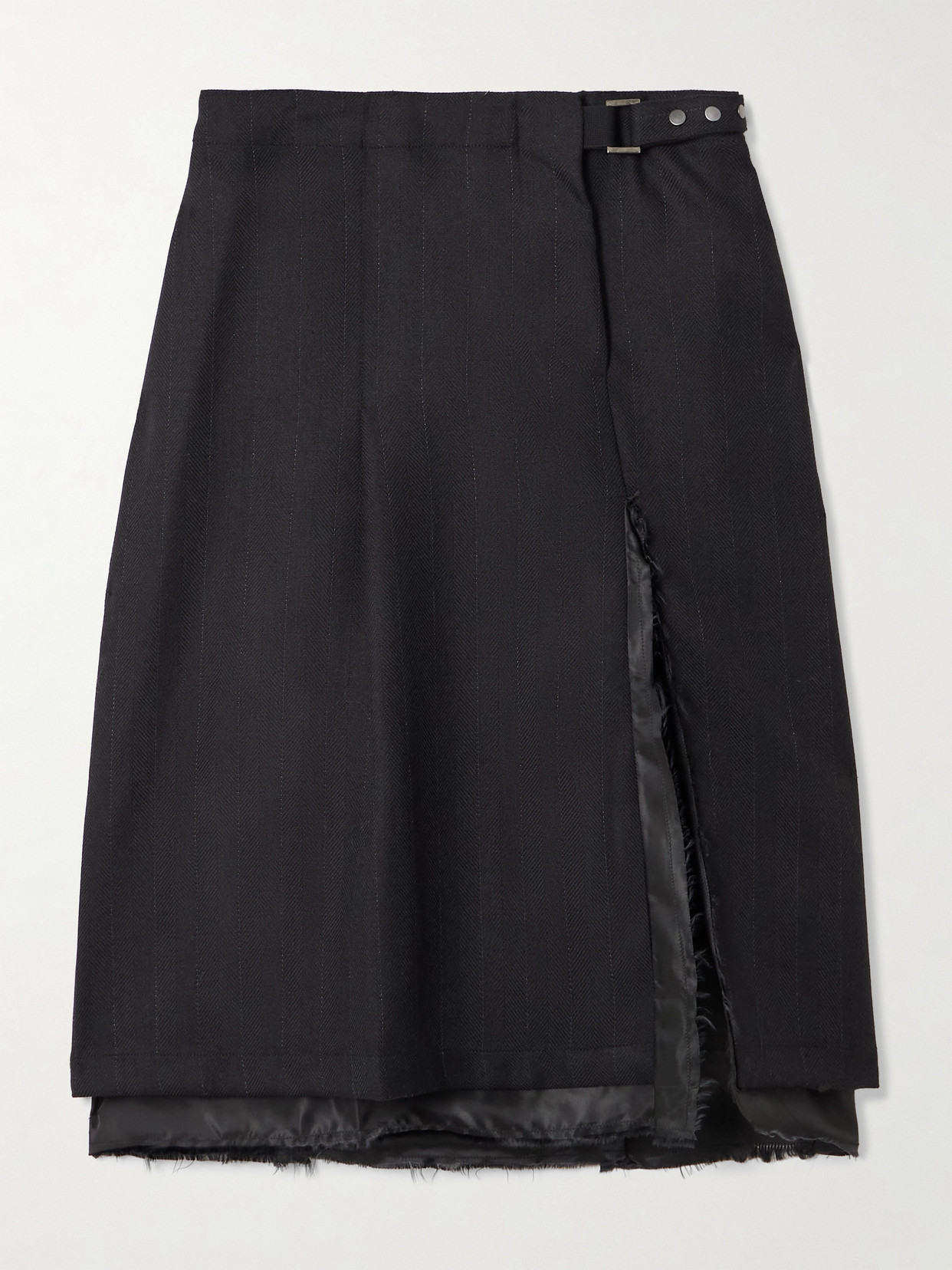 Our Legacy - Clasp Frayed Pleated Pinstriped Wool-blend Midi Skirt - Black
