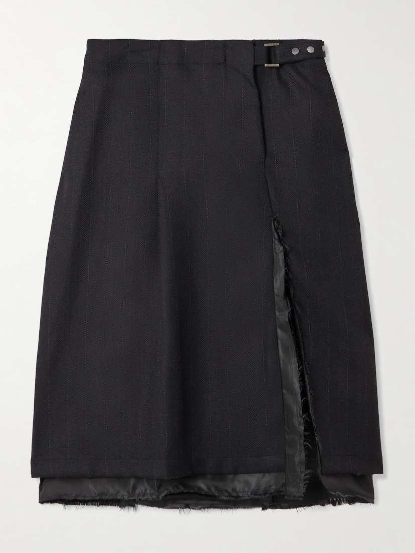 Our Legacy Clasp Frayed Pleated Pinstriped Wool-blend Midi Skirt - EU 42