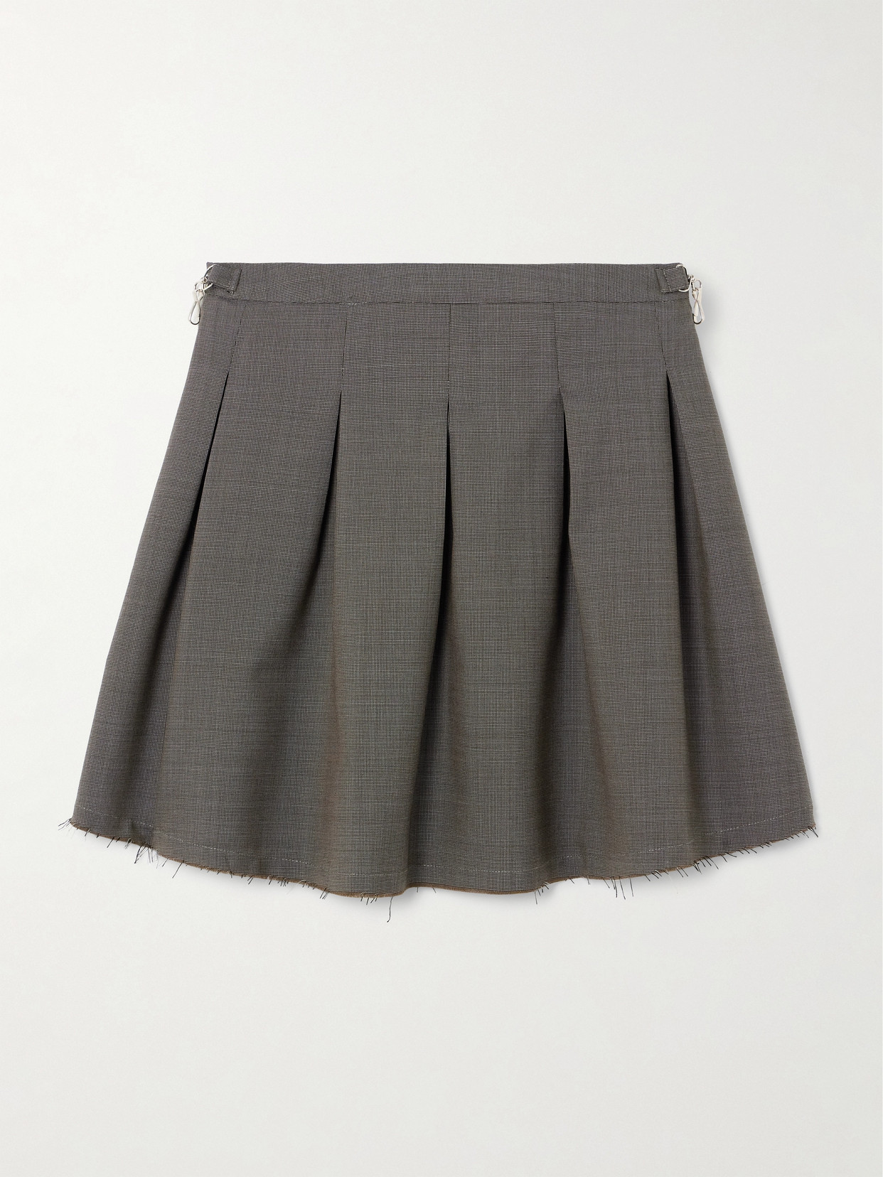 Our Legacy Object Embellished Frayed Pleated Wool Mini Skirt In Gray