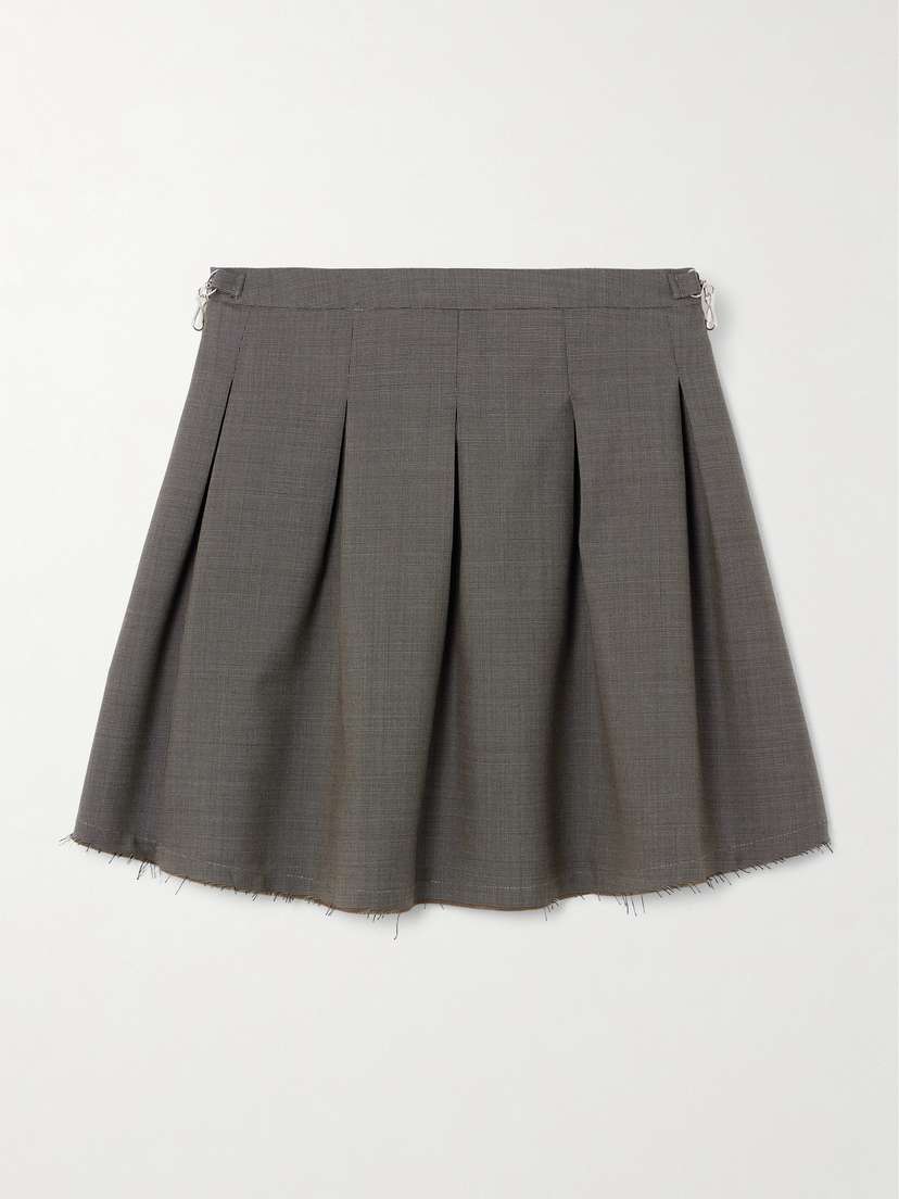 Our Legacy Object Embellished Frayed Pleated Wool Mini Skirt
