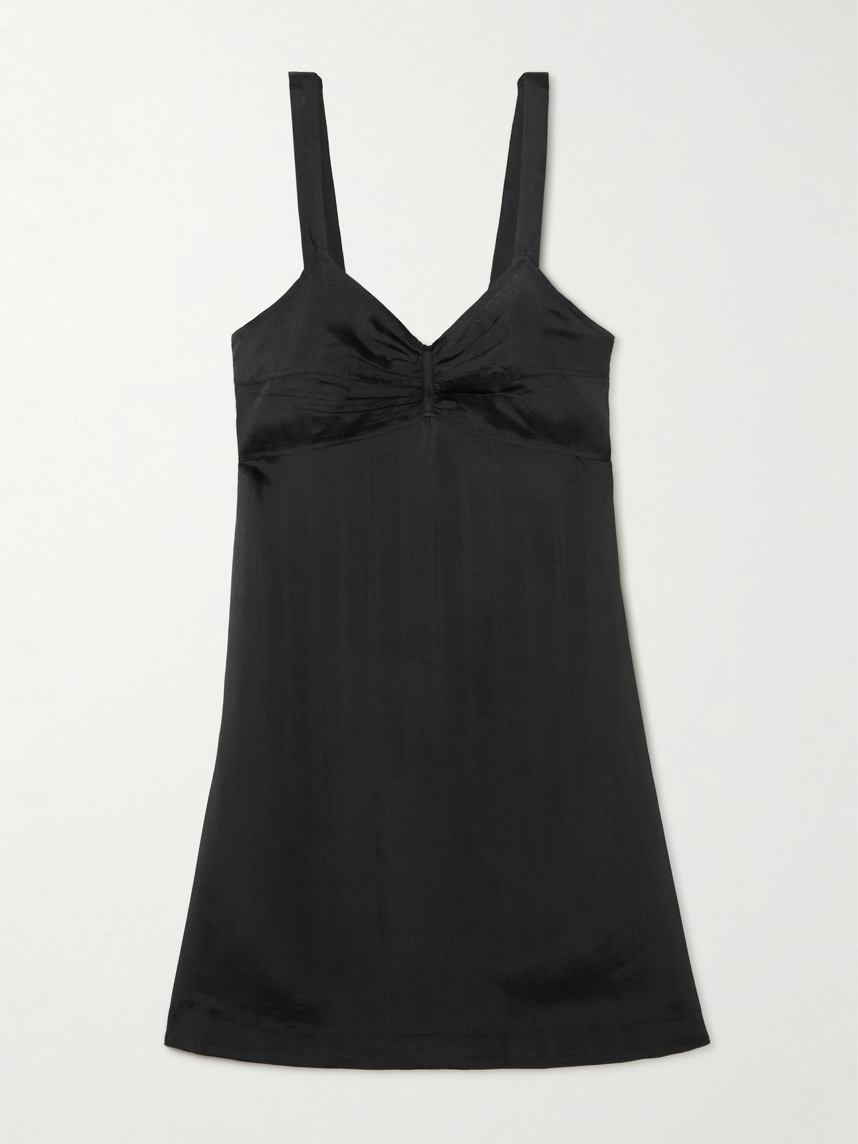 Shop Our Legacy Striped Gathered Organza Mini Dress In Black