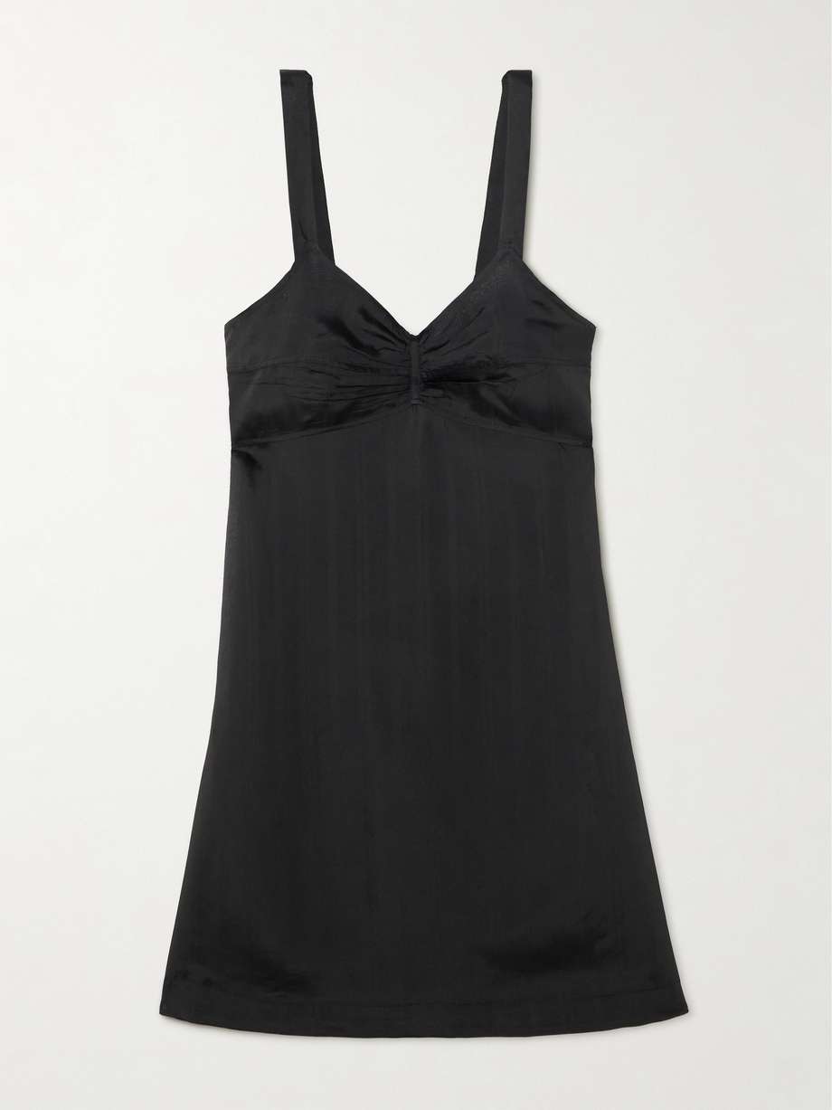 striped gathered organza mini dress