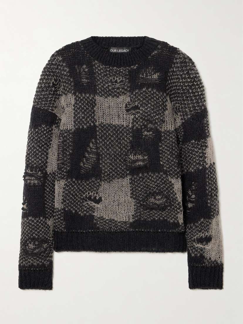 Our Legacy Sonar Distressed Checked Knitted Sweater