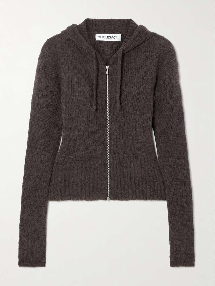 Our Legacy Compact Hooded Ribbed Brushed Alpaca-blend Cardigan