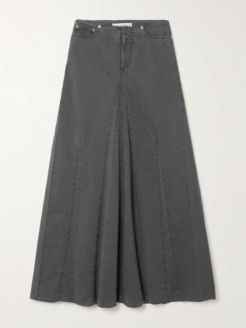 Our Legacy Rebel Paneled Grayed Herringbone Denim Skirt