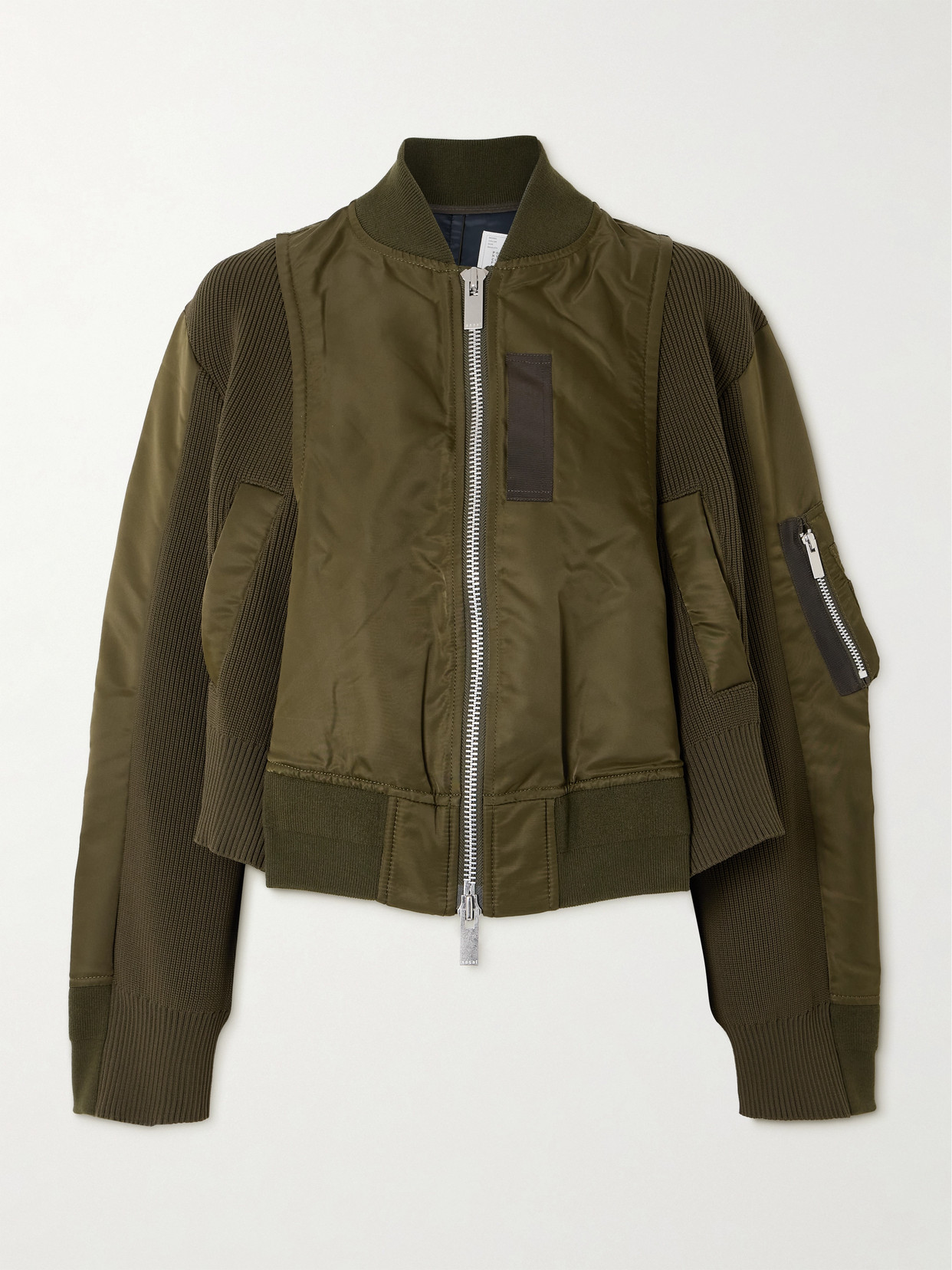 Sacai - Paneled Cotton-blend Shell And Ribbed-knit Bomber Jacket - Green