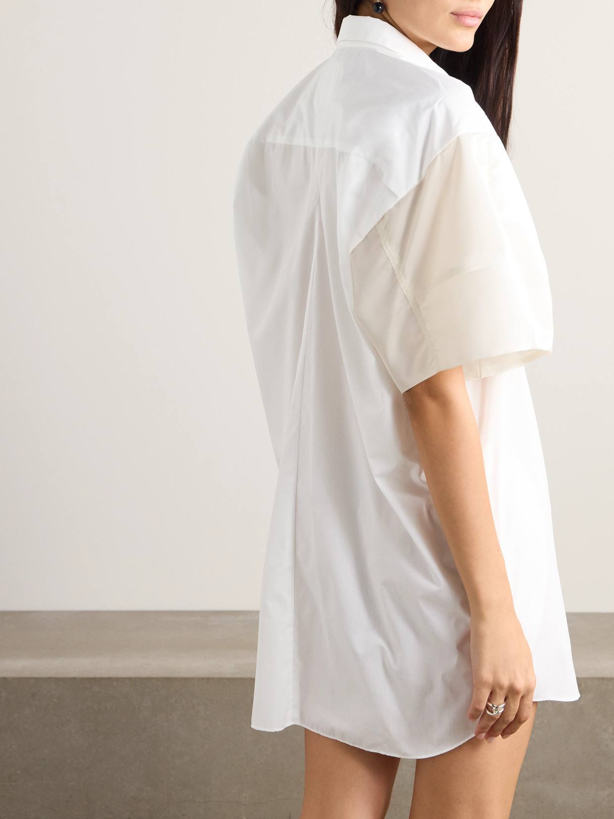 Sacai Shell-trimmed Poplin Mini Shirt Dress In White