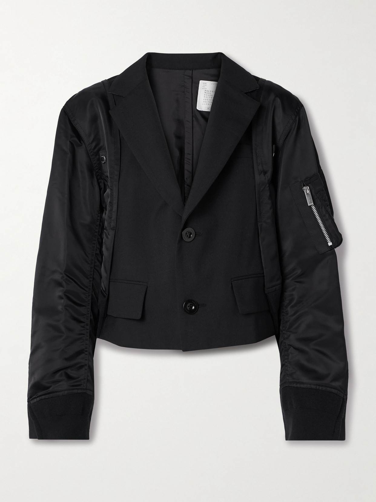 Sacai - Cropped Paneled Canvas And Shell Jacket - Black