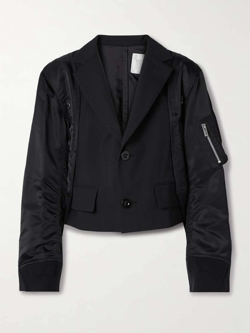 Sacai Cropped Paneled Canvas And Shell Jacket