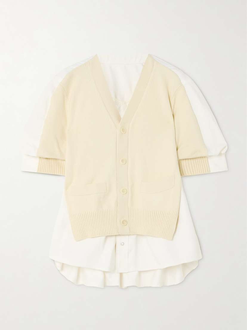 Sacai Paneled Denim And Cotton Cardigan