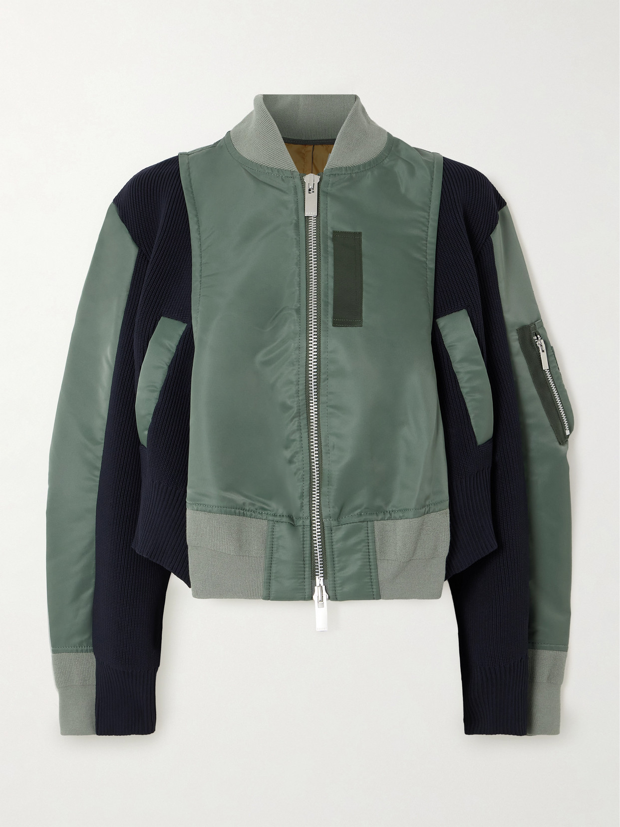 Sacai Paneled Cotton-blend Shell And Ribbed-knit Bomber Jacket In Multi