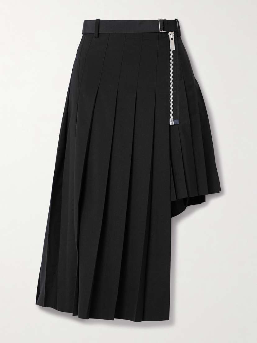 Sacai Asymmetric Belted Pleated Woven Midi Skirt
