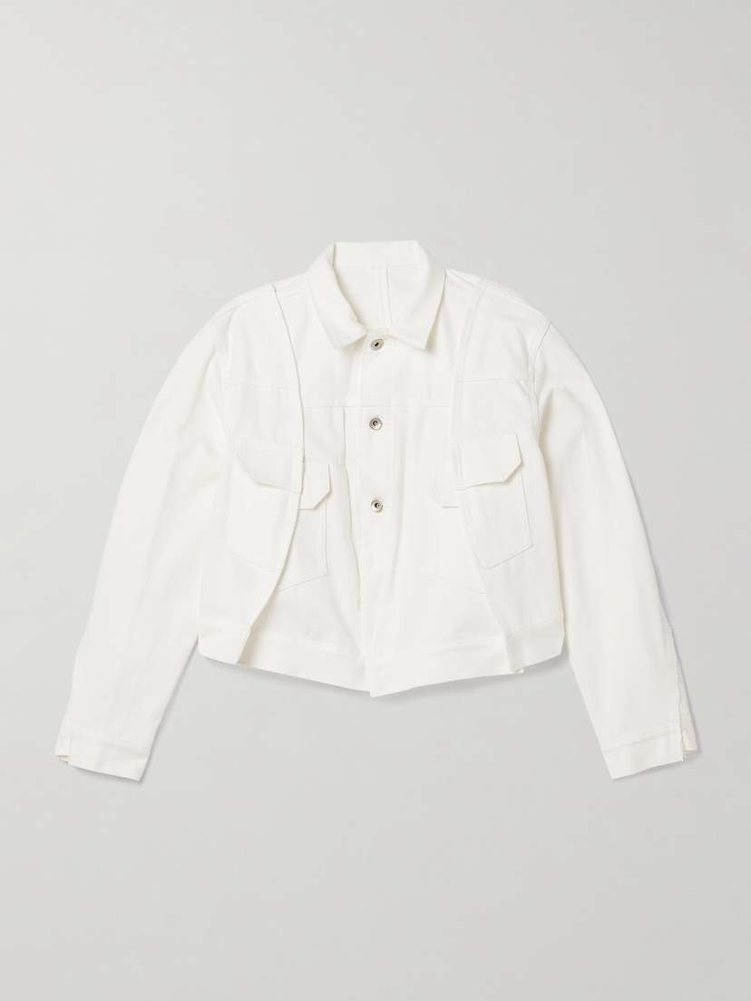 Sacai Paneled Frayed Denim Jacket