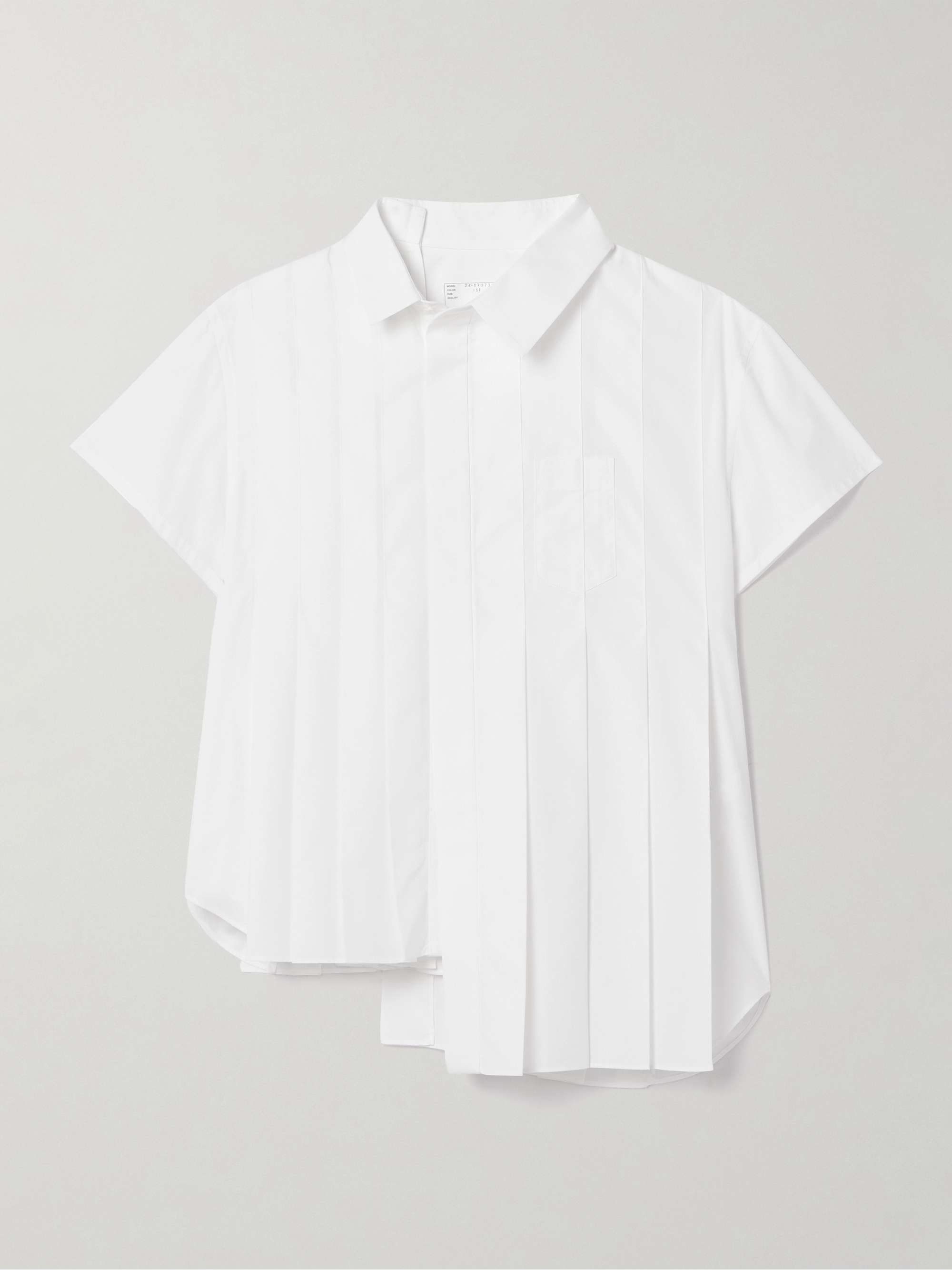 Asymmetric pleated poplin shirt - white - 1