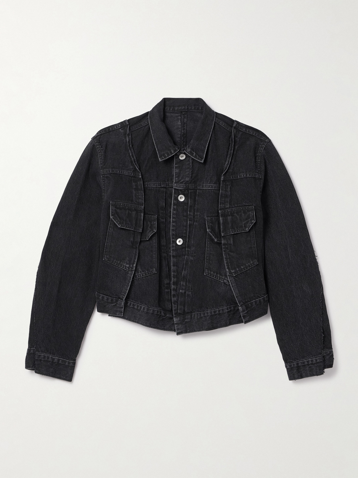 Sacai - Paneled Frayed Denim Jacket - Black