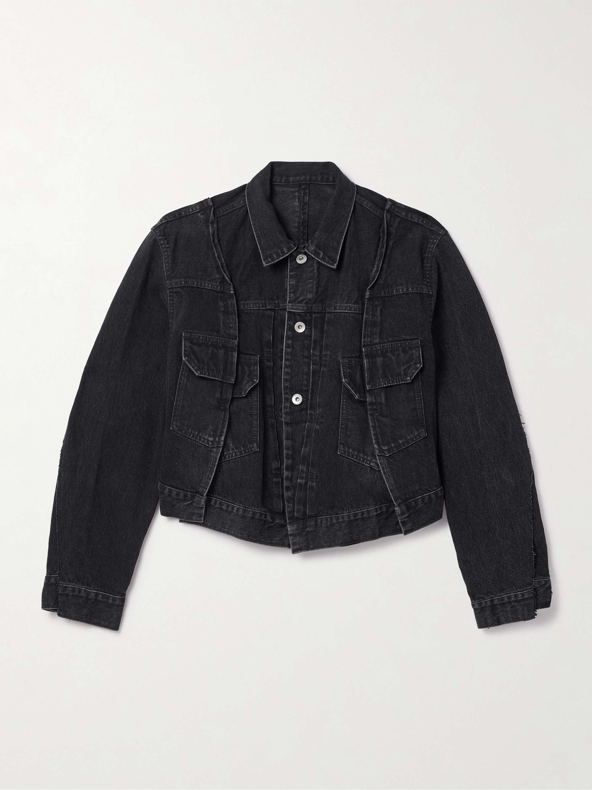 SACAI デニムジャケット パネルデザイン フレイド加工 | NET-A-PORTER